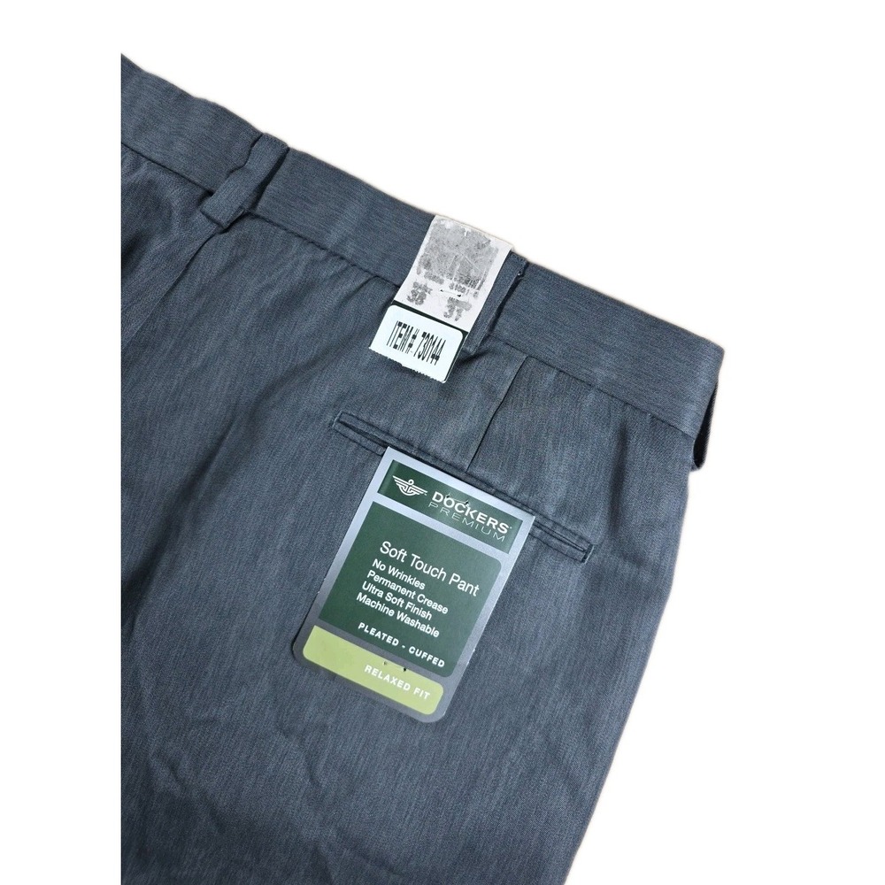 Dockers Premium Pants Mens 38x31 Gray Relaxed Fit‎ Pleated Cuffed NWT